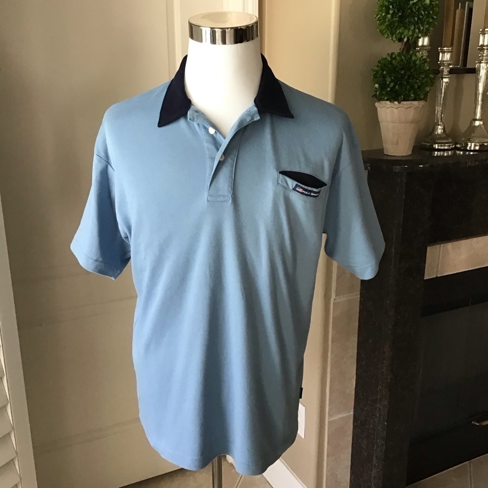 Ralph Lauren Polo Sport Shirt Men’s Large Vintage Blue All Cotton Soft Knit